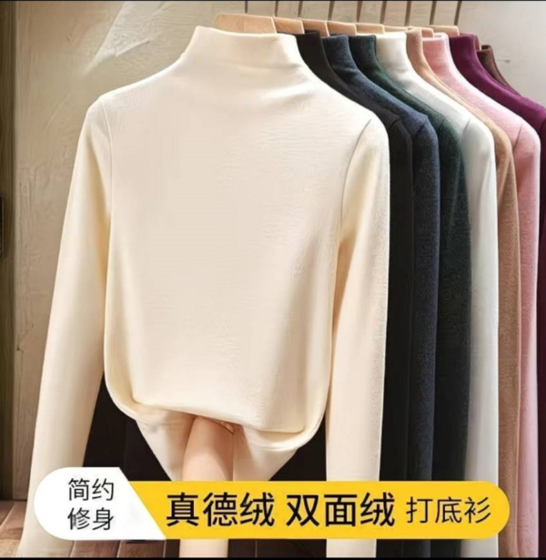 《德絨發熱衣》 保暖搭配氣質小立領超親膚 女孩必備加絨打底衫